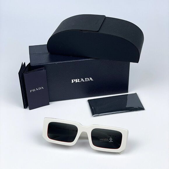NEW Prada PR06YS 17M5S0 Talc Orange Dark Grey Rectangle Unisex Sunglasses - Picture 12 of 12